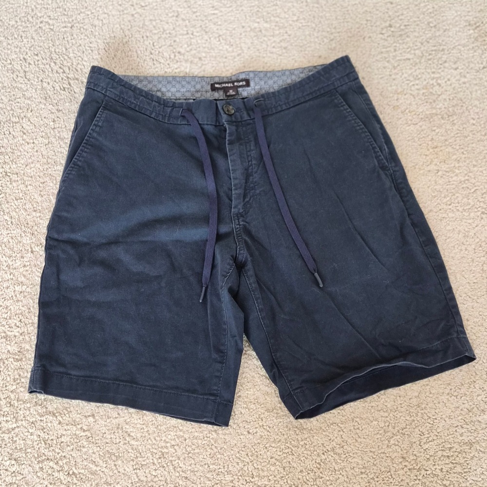 Michael Kors Mens Chino Shorts Size 32 Navy Blue Stretch Drawstrong Dadcore
